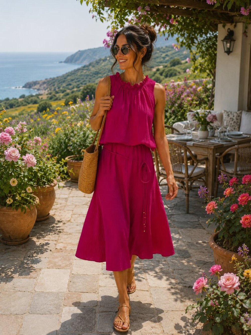 Calvin Klein Crinkle stylish bright pink Dress - Size 10